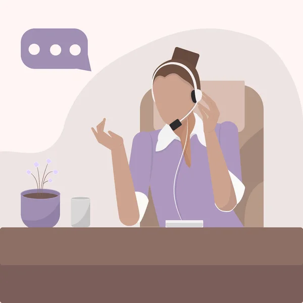 Mädchen Büro Telefoniert Mit Kopfhörern — Stockvektor