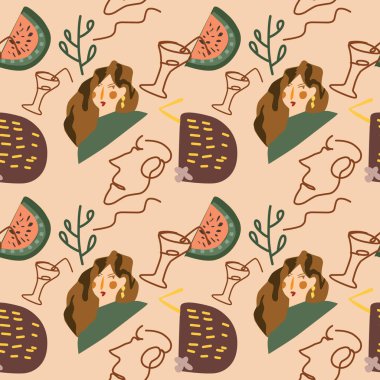 cute illustration pattern background design with soft colors and a combination of various stickers