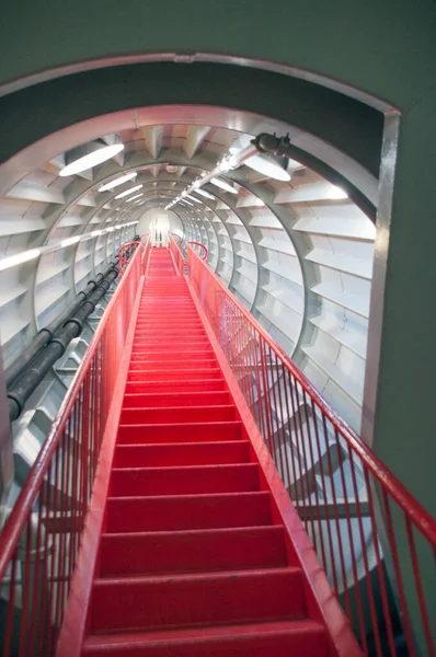 Red Staircase Leading Upstairs Metal Red Staircase Railings Stock Image