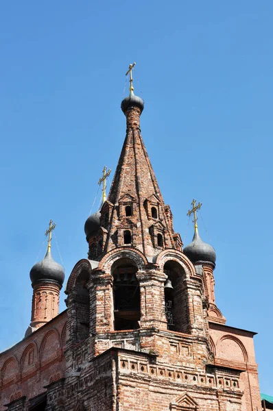 Sommet Clocher Avec Dôme Une Croix Monastère Novospassky Moscou Dômes — Photo