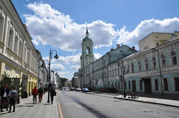 Eski Moskova Caddesinin Panoramik Manzarası Pyatnitskaya Sokağı Panoraması Moskova Rusya — Stok fotoğraf