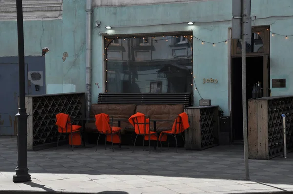 Cafés Rue Vides Pandémiques Dans Centre Ville Moscou Russie Mai — Photo