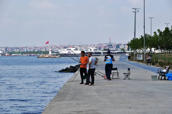 Panoramic View Embankment Basfor Strait Istanbul Fishermen Embankment July 2021 — Stock Photo, Image