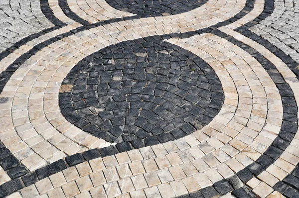 Calçada Forrada Com Pedra Multicolorida Fundo Textura Pedras Pavimentação — Fotografia de Stock