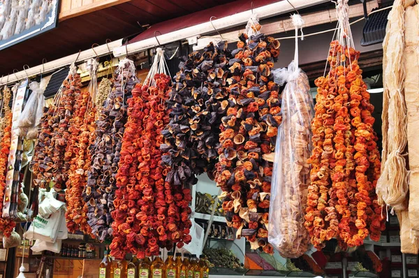 Dried Vegetables Selling Dried Eggplants Istanbul Bazaar — Photo