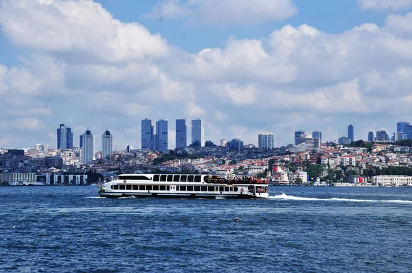 Panorama Bosphorus Strait Istanbul View Pleasure Ship City Buildings July — Stock Photo, Image
