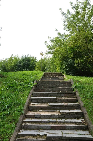 Escalera Que Conduce Arriba Escalera Destruida Hecha Losas Parque Ciudad —  Fotos de Stock