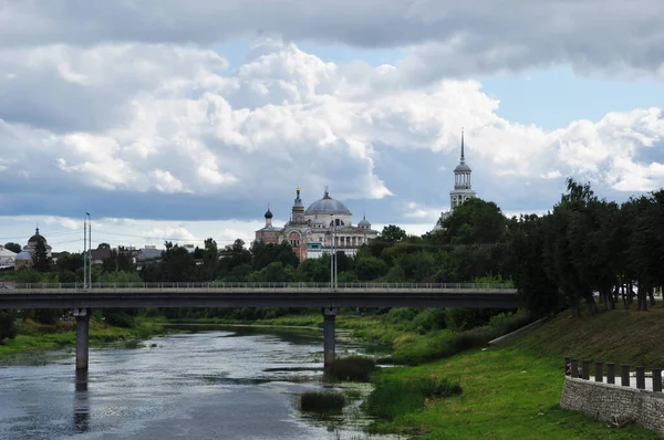 Panorama Des Flusses Twerza Blick Auf Den Nowotorzhsky Kreml Den — Stockfoto