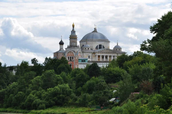 Torzhok Városának Panorámája Kilátás Borisoglebsky Katedrális Borisoglebsky Kolostor — Stock Fotó