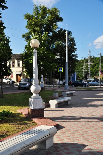 Town Square Benches Beautiful Light Pole Alley Square Made Multi — Stock Photo, Image