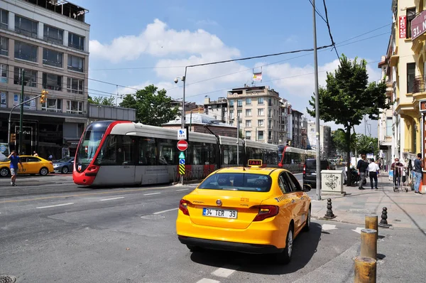 Panorama City Street Istanbul Light Rail Yellow Taxi July 2021 — Stock Photo, Image