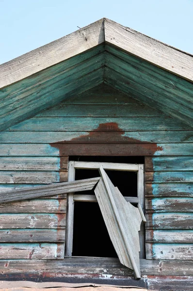 Fenêtre Une Vieille Maison Bois Cadre Fenêtre Sans Verre Tableaux — Photo