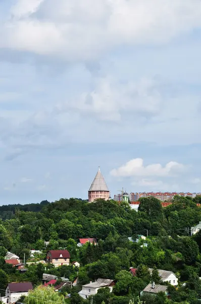 Panoramic Views Residential Buildings Wooden Church Small Wooden Houses Green — Stock Photo, Image