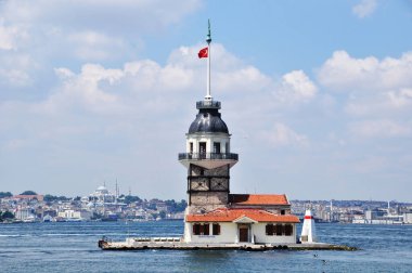 İstanbul 'daki Maiden Adası. Boğaz ve adanın panoramik manzarası. 08 Temmuz 2021, İstanbul, Türkiye.