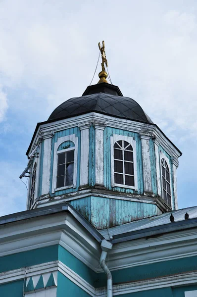 Andra Våningen Gammal Byggnad Trä Överbyggnad Med Ett Kors Kyrkans — Stockfoto