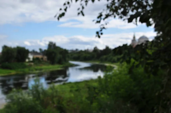 Panorama Flou Rivière Hors Foyer Vue Sur Virage Rivière Les — Photo