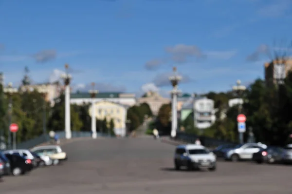 Oskärpa Och Suddig Bakgrund Stadsutsikt Med Bilar Solig Dag — Stockfoto