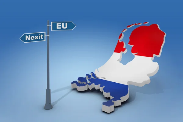 Sign and map of Netherlands illustrate potential separation of Netherlands (Holland) from European Union — Stock Photo, Image