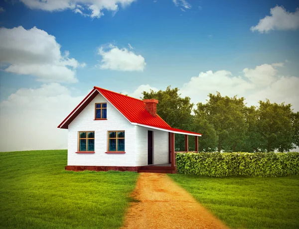 House on the green lawn — Stock Photo, Image