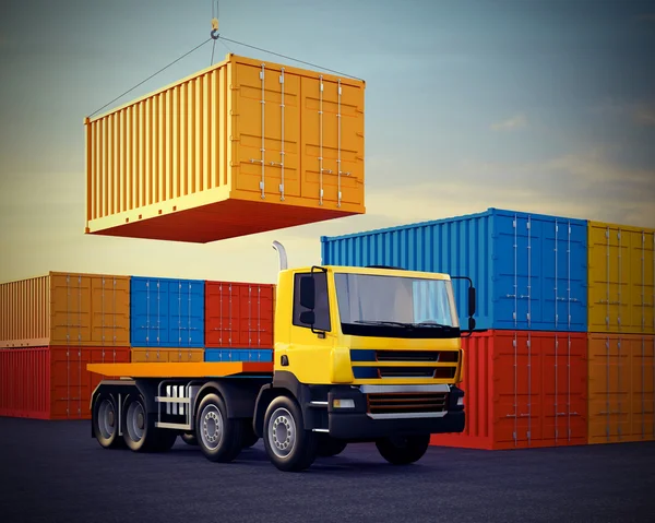 Lastning container i hamn — Stockfoto