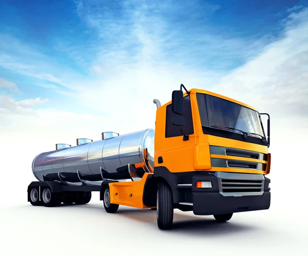 Orange fuel tanker truck — Stockfoto