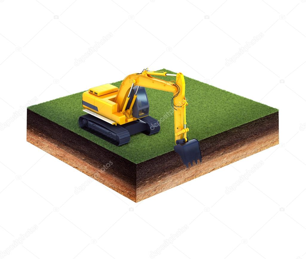 Ground with grass and excavator