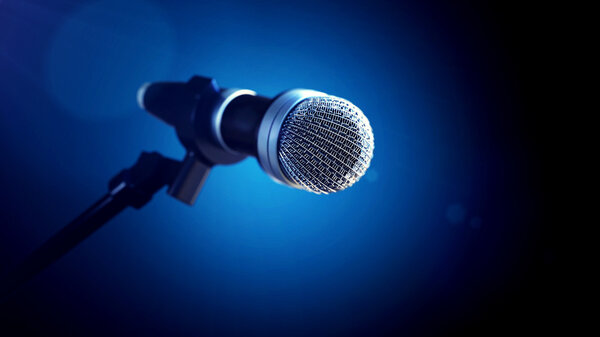 microphone on stage  with blue background