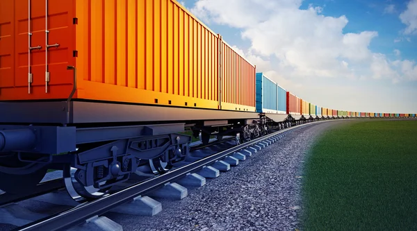 Wagen van goederentrein met containers — Stockfoto