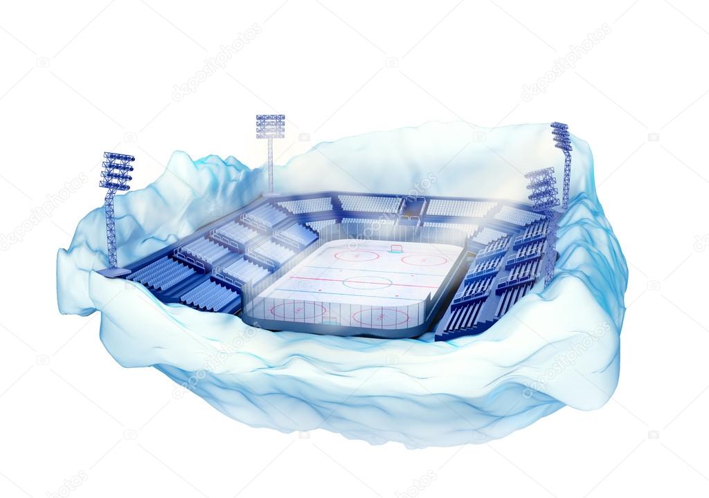 iceberg island with hockey stadium