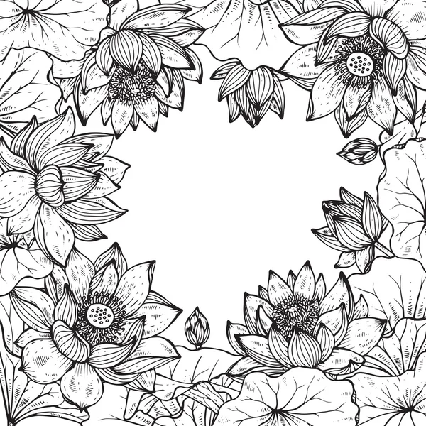 美しいモノクロ ベクトル蓮の花のフレーム ストックベクター C Natality