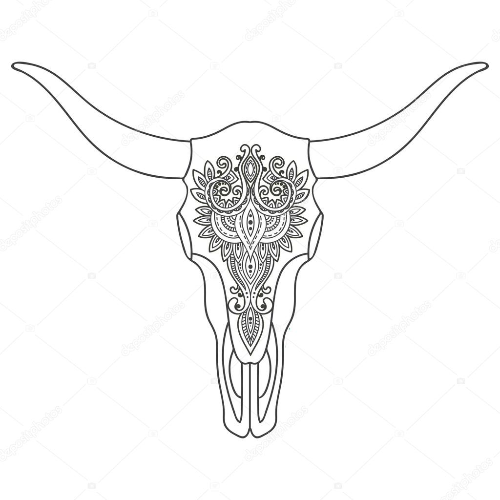 Decorative Indian bull skull with ethnic ornament. — Stock ...