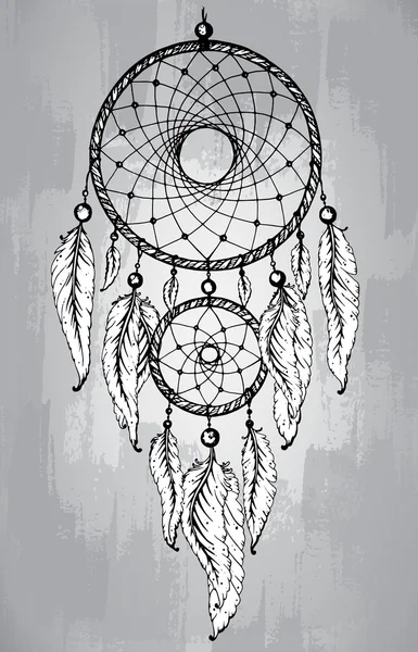 Dreamcatcher with feathers, in line art style. Royalty Free Stock Illustrations