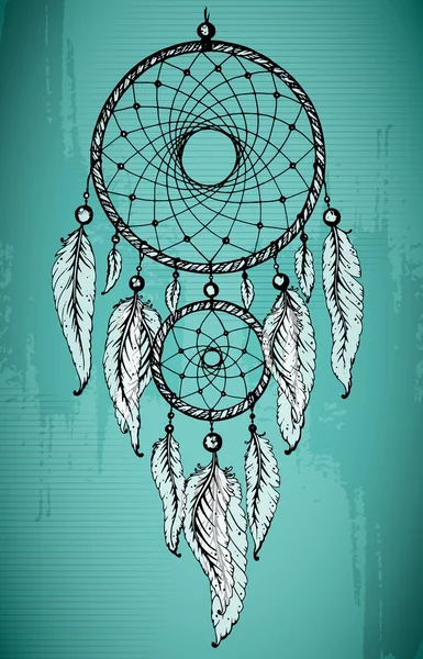 Hand drawn dream catcher with ornamental feathers on grunge green Royalty Free Stock Illustrations