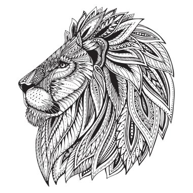 Ethnic patterned ornate hand drawn head of Lion.