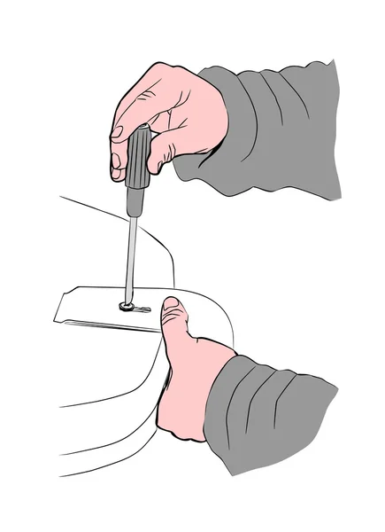 Eller erkekler cıvata için tornavida daraltıyor.