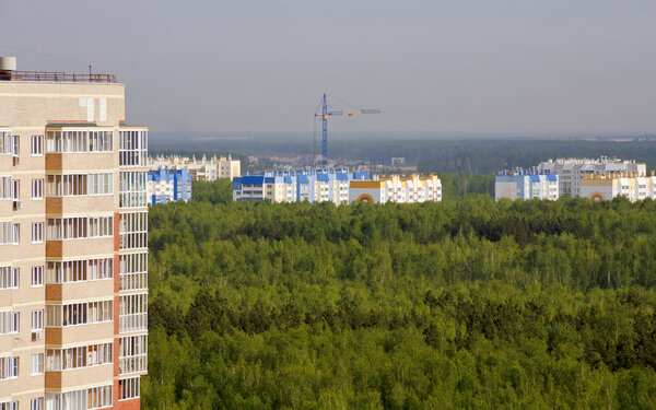 New high-rise buildings in a forested area of the city of Chelyabinsk.
