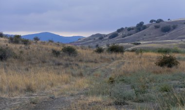 Mavi tepeler ve dağ zirveleri. Koktebel.