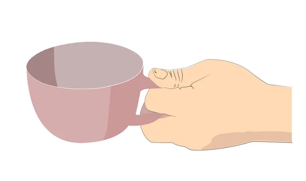 Man's hand holding the mug by the handle. — Stock Vector