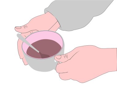 Bir adam sıcak sıcak içecek fincan tutmaya çalışıyor.