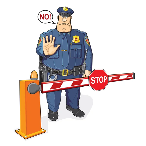 Polizist, Schranke, Stoppschild. Verbot, Grenze, Zoll und Einwanderung — Stockvektor