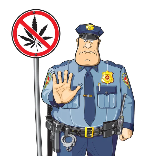 Policía avisado. Prohibición del cannabis - signo . — Vector de stock