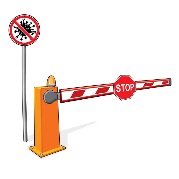 Stop sign covid-19 barrier. Customs control sign