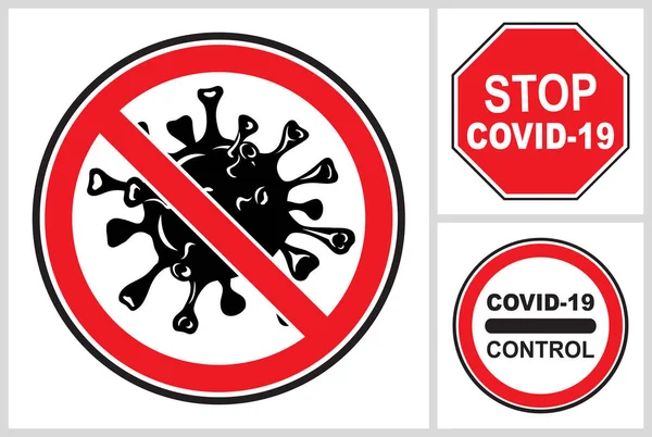 Różne oznaki zakazu zakażenia koronawirusem — Wektor stockowy