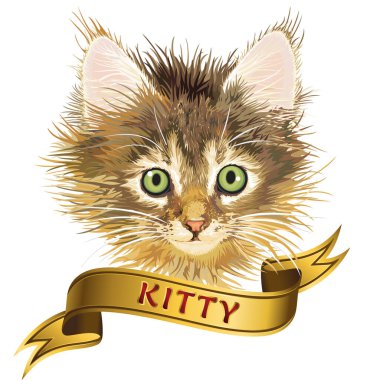 Üzücü kedi yavrusu ve kurdeleli yazı, vektör