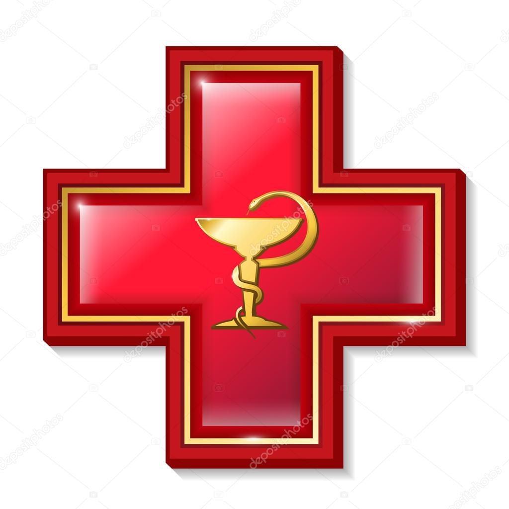 Health services sign, symbol. Medicine snake symbol, cross