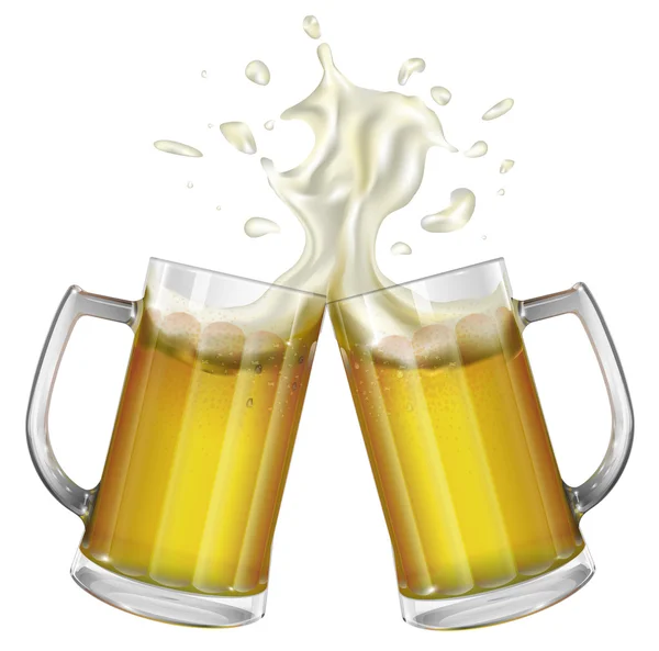 Twee mokken met een licht bier. Mok met bier. Vector — Stockvector