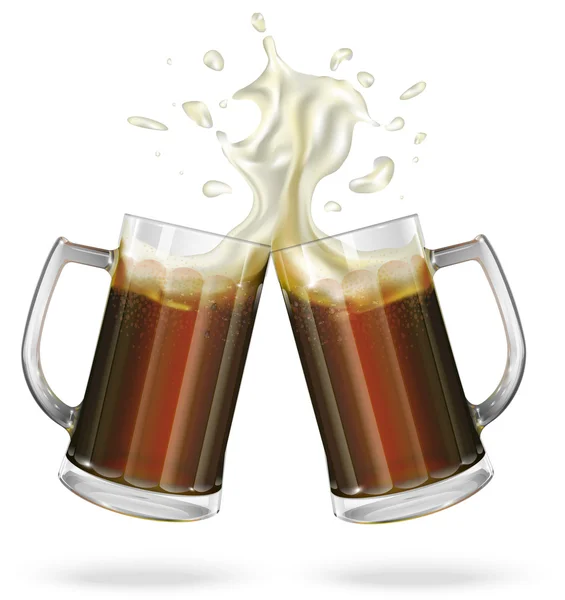 Deux tasses avec de la bière brune. Mug à la bière. Vecteur — Image vectorielle