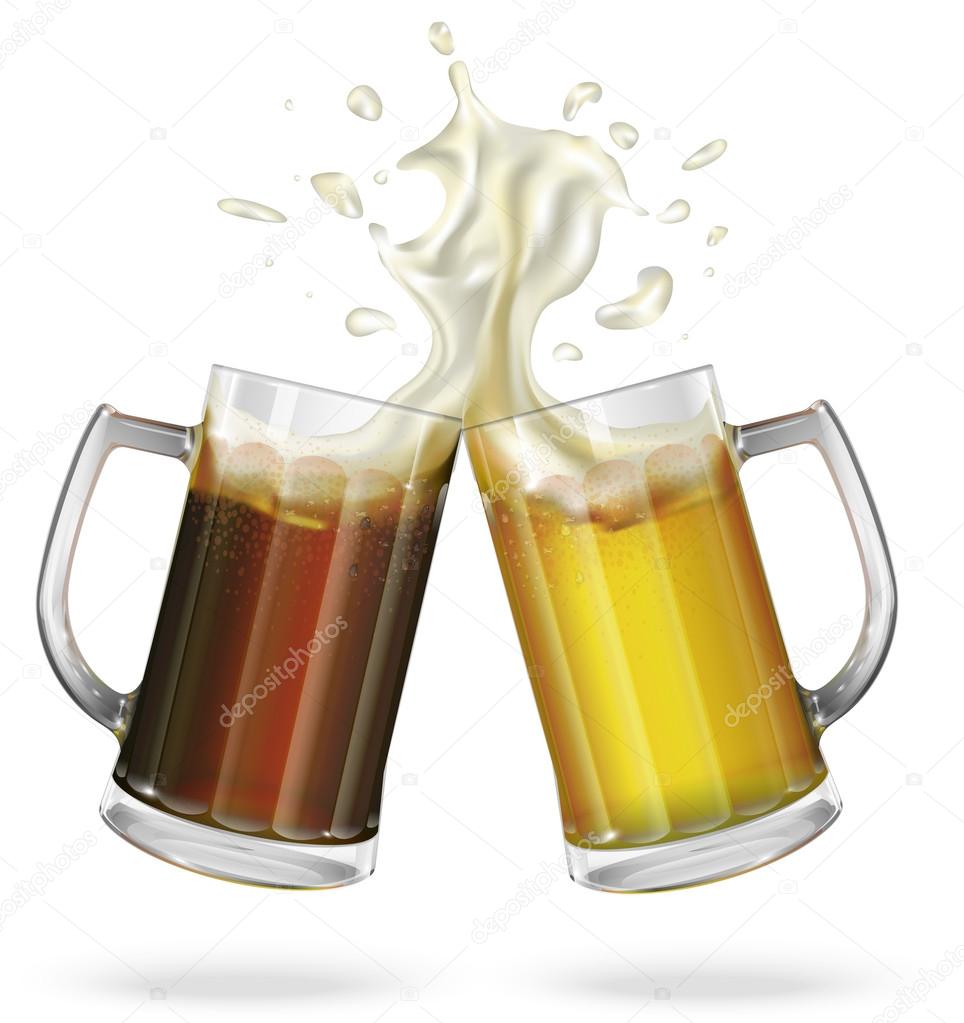 Two beer mugs with beer