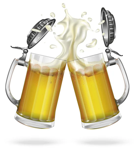 Two mugs with a light beer. Mug with beer. Vector — Stock Vector