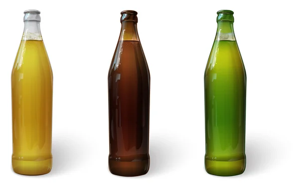 Cerveja numa garrafa. Uma garrafa de cerveja verde. Uma garrafa de cerveja castanha. Garrafa de cerveja. Vetor —  Vetores de Stock